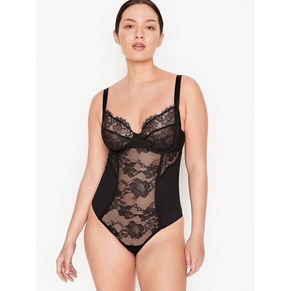 Victoria's Secret 36C,36D L TEDDY bodysuit BLACK LACE FULL CUP fabulous
